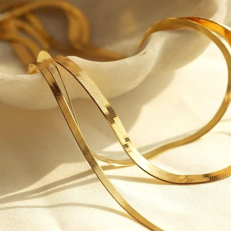 18K Gold Plated Snake Bone Chain Necklace for Women